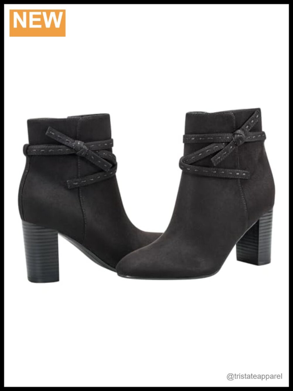 Faux Suede Ankle Booties with Stacked Heel and Side Knot